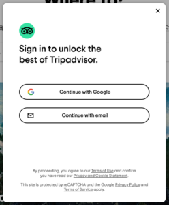 TripAdvisor - přihlášení